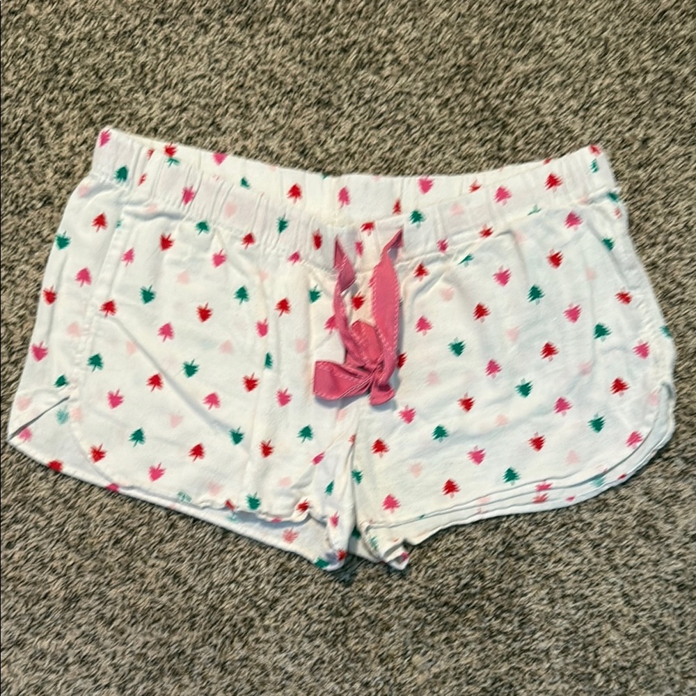 Old Navy White and Pink Christmas PJ Shorts with Drawstring